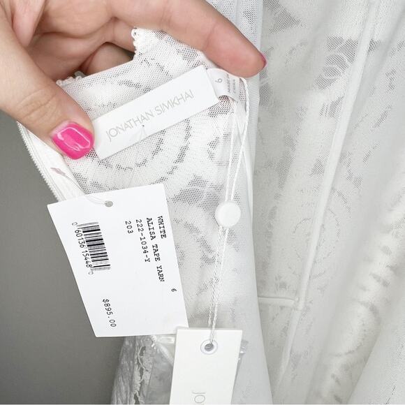 Jonathan Simkhai White Alisa Lace Fringe Halter Bridal Midi Dress Size 6 - Picture 8 of 14